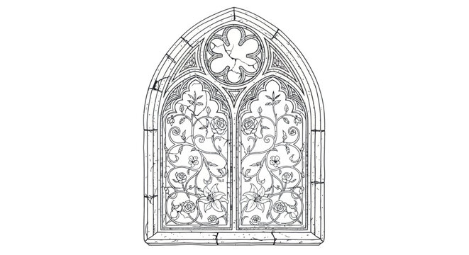 Stained glass window design with intricate floral patterns  