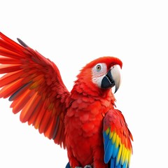 Obraz premium Scarlet macaw parrot with wings spread, isolated on white background