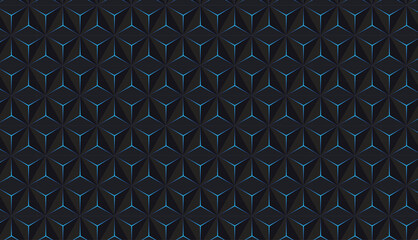 Seamless geometric carbon fiber pattern with abstract metallic blue squares texture background