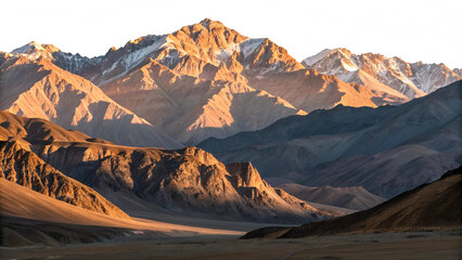 Fototapeta premium Beautiful mountain landscape with snow peaks at sunset scenic view travel