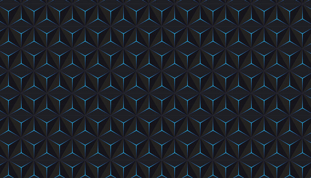 Seamless geometric carbon fiber pattern with abstract metallic blue squares texture background