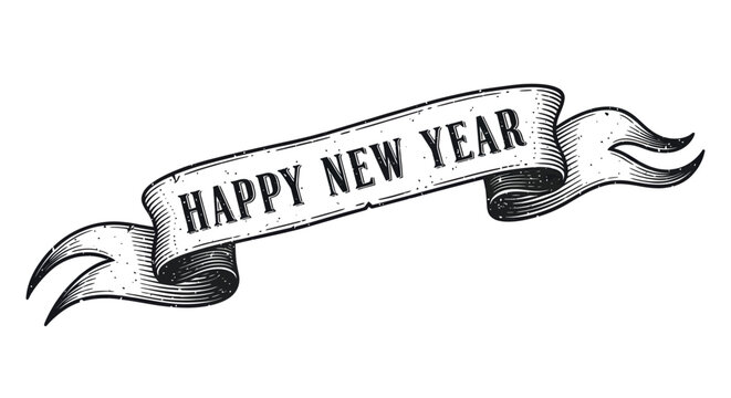 Vintage ribbon banner with text "Happy New Year" design  