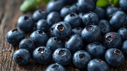 Fresh Blueberries with Morning Dew on Distressed Wood - Rustic Food Styling, Natural Still Life for Gourmet Branding, Artisanal Product Packaging, Cafe Menu, and Seasonal Editorial