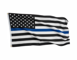 Waving Thin Blue Line Flag Displaying Police Support Symbolism