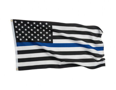 Waving Thin Blue Line Flag Displaying Police Support Symbolism
