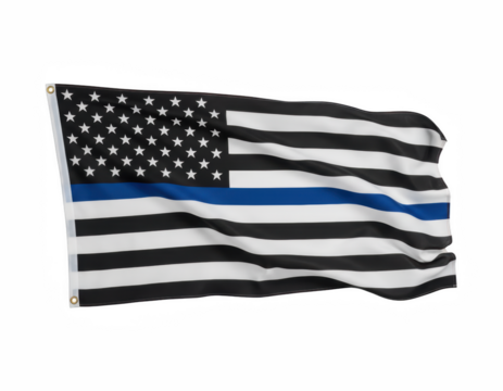 Waving Thin Blue Line Flag Displaying Police Support Symbolism