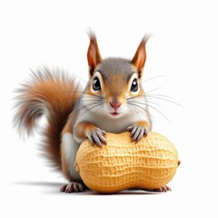 Naklejka premium Cute squirrel holding a peanut isolated on white background