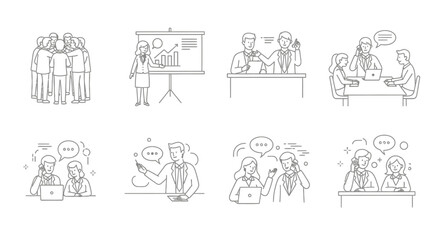 Fototapeta premium Business meeting and presentation icons set.
