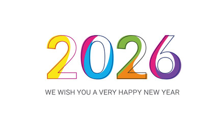 Colorful 2026 New Year greeting with cheerful message  