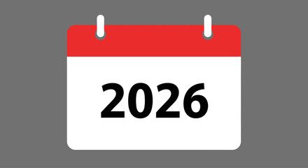 Simple calendar icon displaying the year 2026 on grey background  