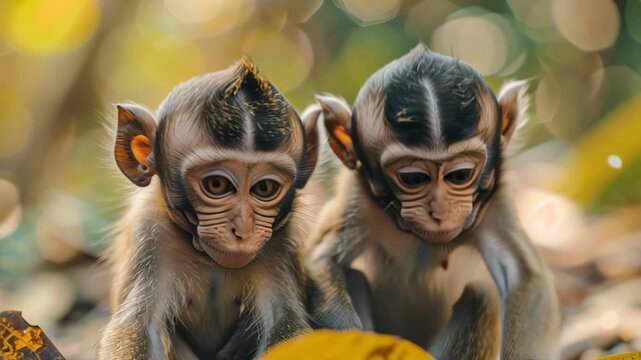 Adorable young monkeys in a lush forest setting