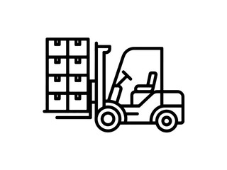 Outline illustration of a forklift carrying stacked boxes