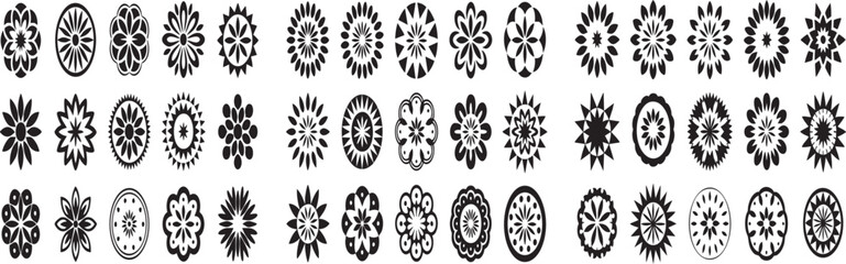 Collection of black floral and geometric ornamental patterns