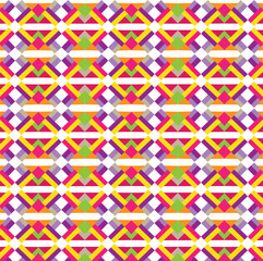 Playful pastel-accented geometric mosaic featuring repeated diamond motifs, layered color bands of pink, yellow, lavender, green, and orange, arranged with balanced spacing and bright highlights.