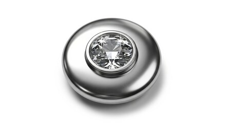 Silver button with a diamond on a white background, concept of copy space  