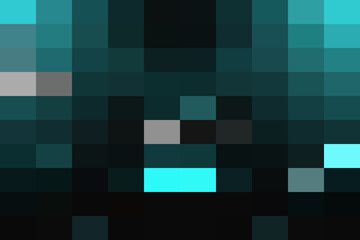 Abstract pixelated background featuring dark teal, cyan, and black squares creating a moody, digital, and somewhat mysterious visual texture