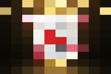 Pixelated icon resembling a stylized red letter l shape centered within a white square frame against a dark, goldtinged background