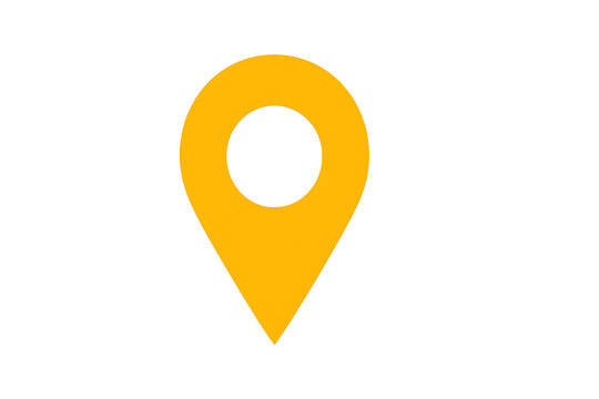 Bright yellow location pin icon isolated on transparent background