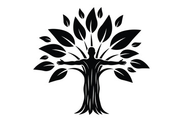 Human tree silhouette representing growth and harmony well being