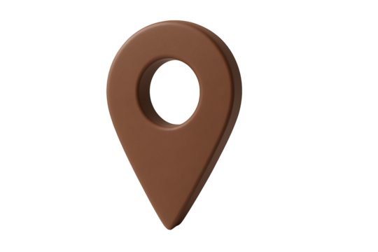 Brown map pointer pin for location design isolated on transparent background