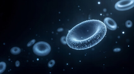 Glowing white blood cells in dark space