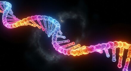 Glowing multicolored D N A helix against dark cosmic background molecule genetic