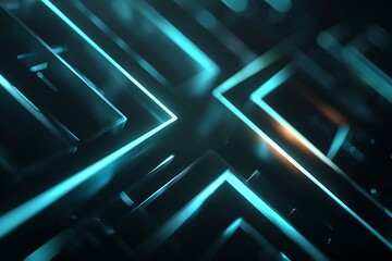 Abstract futuristic background with glowing cyan and teal geometric lines creating a dynamic and technological pattern.