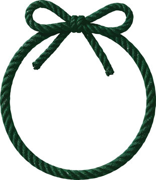 Dark green rope tied in a circular frame with a bow vactor knot circle