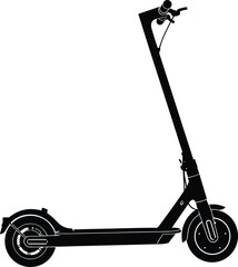 Electric Scooter Silhouette Vector Illustration, Modern Kick Scooter Graphic, Urban Transportation Vehicle Icon, Personal Mobility Device Outline, Black Monochrome Design, Isolated on White