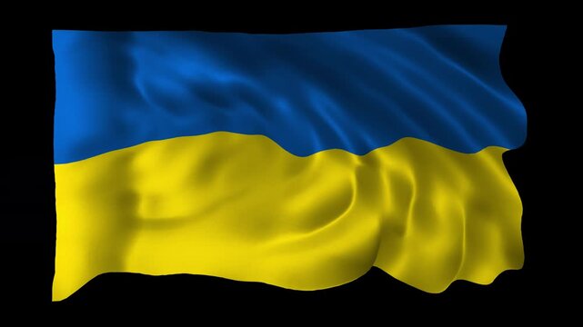 Realistic Ukraine flag waving in a seamless loop with alpha channel for overlays perfect for Independence Day, national celebrations, government events, cultural projects, and 4K compositing