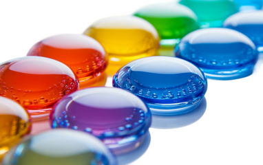 Studio photo of water balloons filled with vibrant liquid colors creating playful atmosphere isolated on transparent background PNG