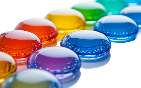 Studio photo of water balloons filled with vibrant liquid colors creating playful atmosphere isolated on transparent background PNG