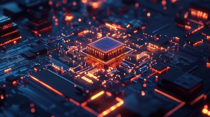 Obraz premium Quantum Machine Learning Processor with Glowing Circ.