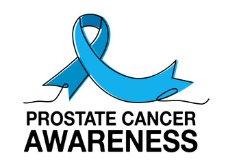 cancer light blue satin ribbon with prostate cancer awareness text lettering inscription word typography calligraphy clipart isolated on transparent background, digital art, graphic artwork 