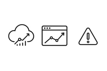 Cloud computing growth chart web analytics dashboard and triangular warning sign icons
