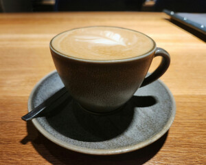 Cup of cappuccino, Coffee drink and Foam Latte close-up
