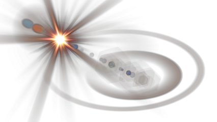 Radiant lens flare explosion of light evokes cosmic energy and digital brilliance, perfect for adding a touch of magic to your designs and creating captivating visual effects