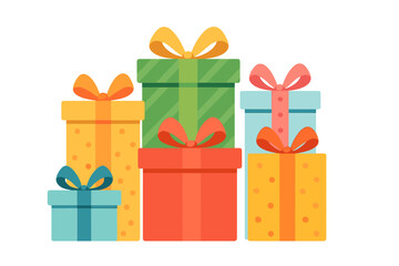 Obraz premium Colorful stack of wrapped presents with ribbons and bows for holiday celebration