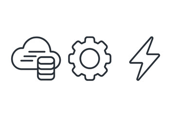 Minimal outline icons set for cloud data storage settings and high-speed processing