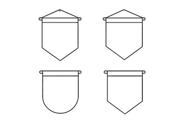 Blank hanging pennant banner shapes outline set for graphic design