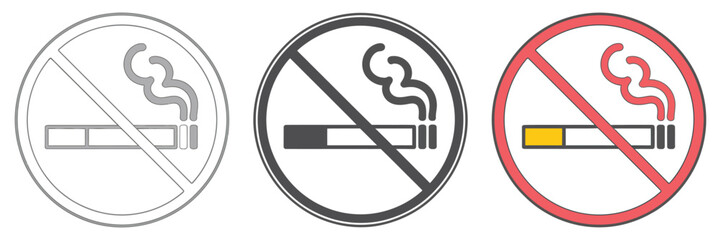 No Smoking Icon Featuring a Forbidden Cigarette Symbol With Minimal Linear Outline, Clean Editable Stroke, and Simple Warning Design Illustrated as a Modern Vector Graphic on a White Background