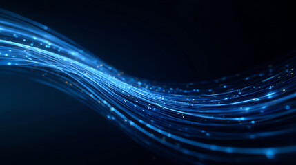 A dynamic wave of blue light particles demonstrating energy and motion in a digital space.