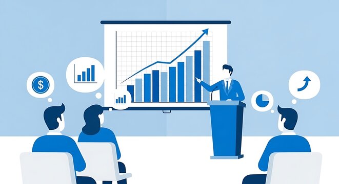 Business Presentation with Growth Chart and Team Discussion.