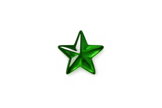 Green metallic glossy star 3d symbol transparent background