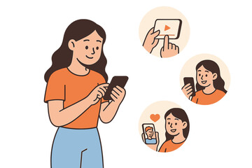 Young woman using smartphone for video calls and digital communication activities