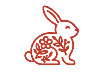 Traditional Chinese New Year rabbit symbol silhouette filled with decorative folk art floral pattern