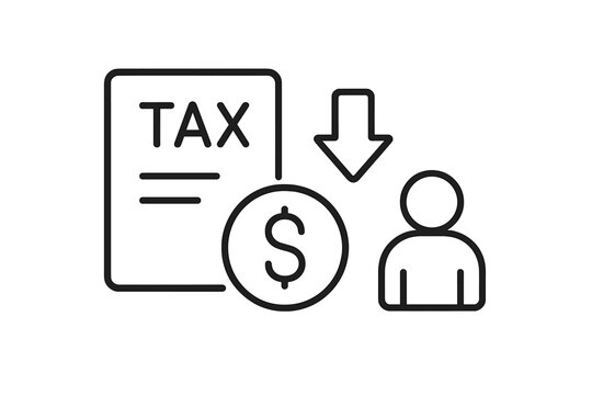 Tax reduction concept with document, money, and downward arrow indicating lower payments