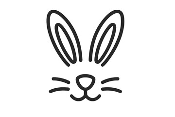 Minimalist black outline of a cute bunny rabbit face with long ears and whiskers