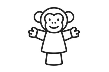 Smiling monkey hand puppet outline with arms outstretched black and white