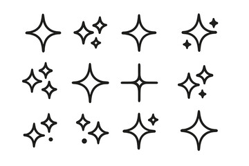 Twelve outline icons showing various sparkle effects, shine symbols, and glowing star shapes